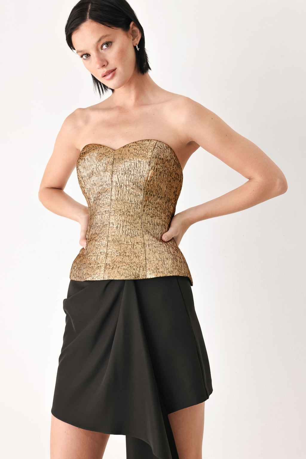 Metallic Gold Sweetheart Tube Top in gold metallic, back view