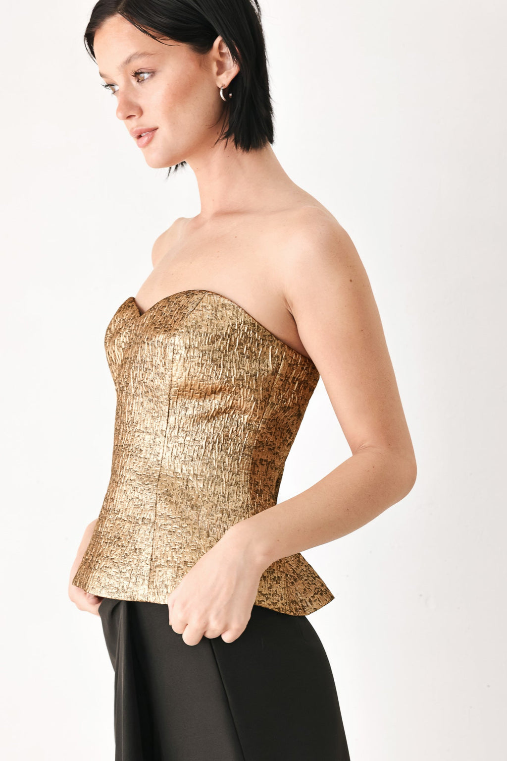 Metallic Gold Sweetheart Tube Top in gold metallic, side view