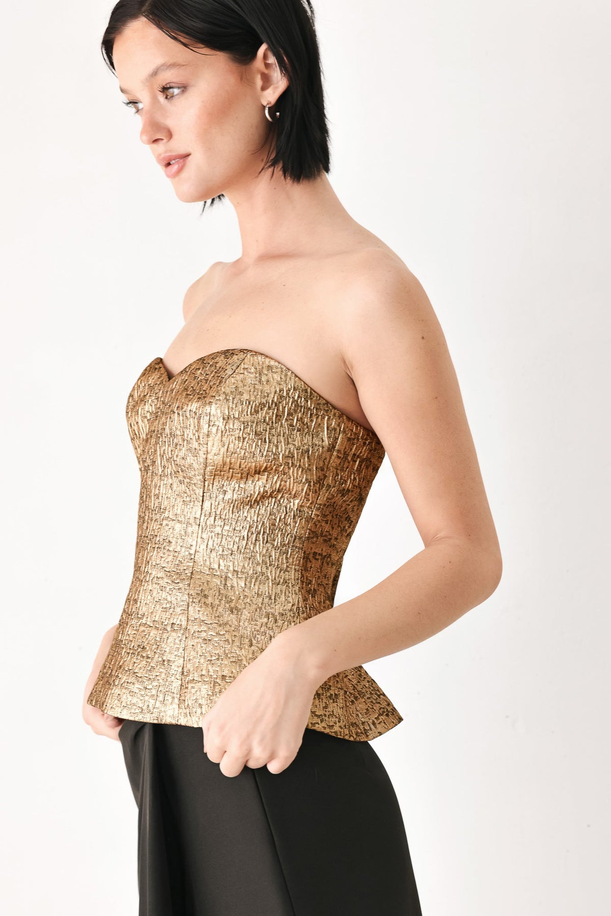 Metallic Gold Sweetheart Tube Top in gold metallic, side view