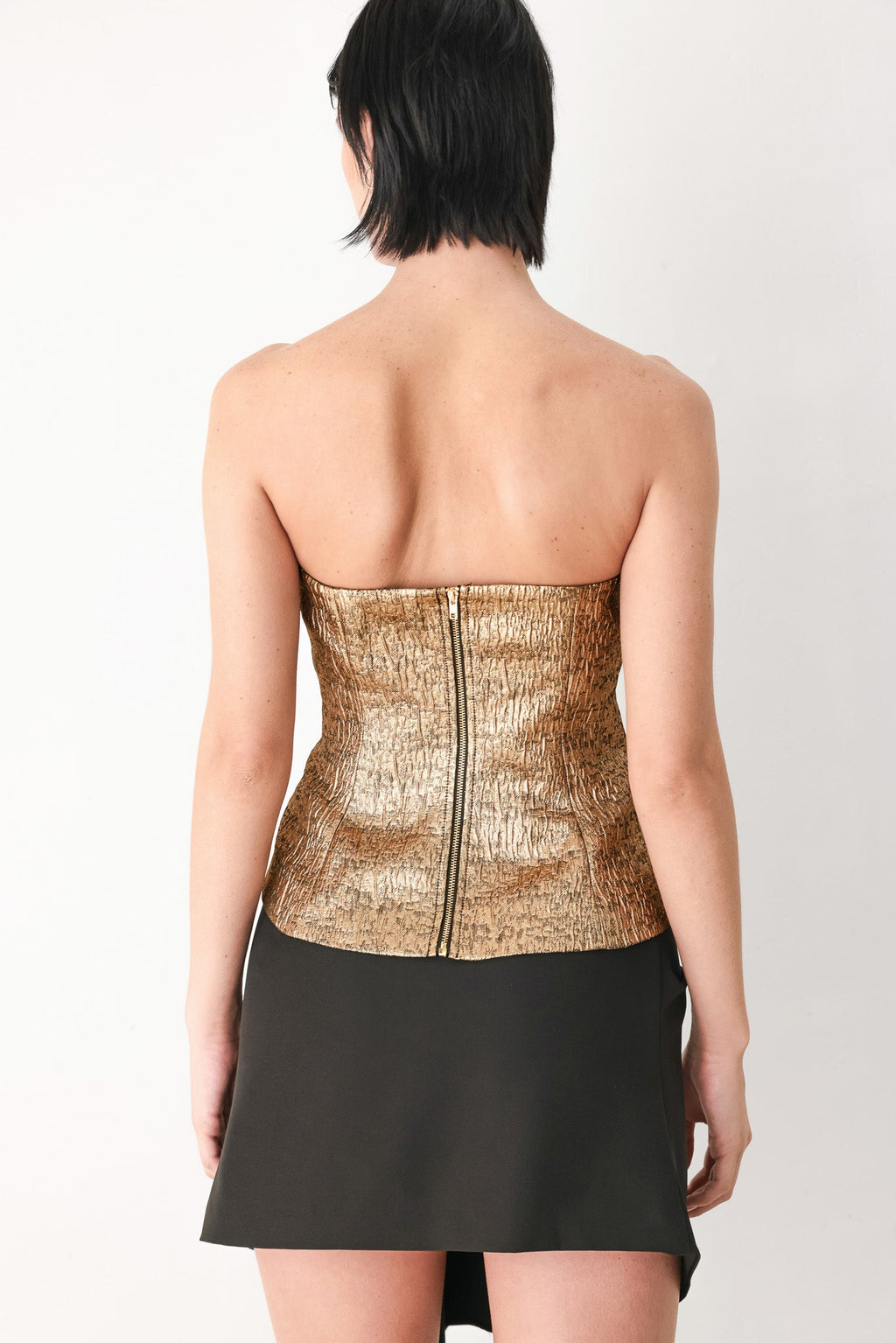 Metallic Gold Sweetheart Tube Top in gold metallic, close-up detail