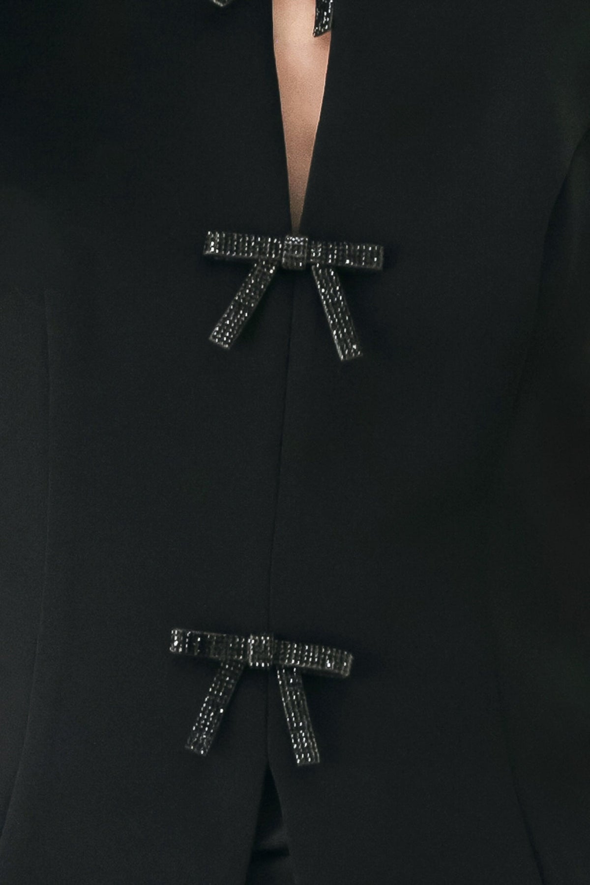 Rhinestone Bow Halter Peplum Top in black, lifestyle view