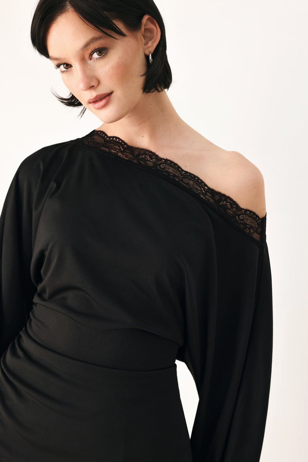 After Hours Lace Trim Asymmetrical Top