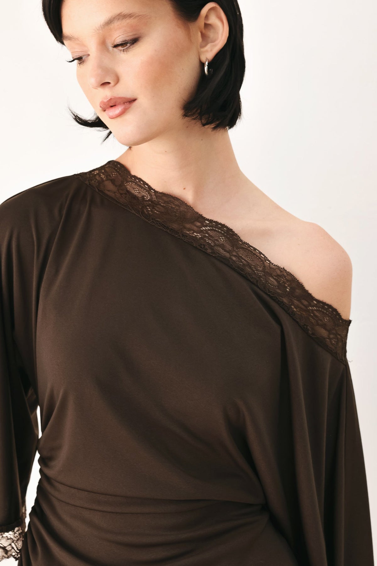 After Hours Lace Trim Asymmetrical Top