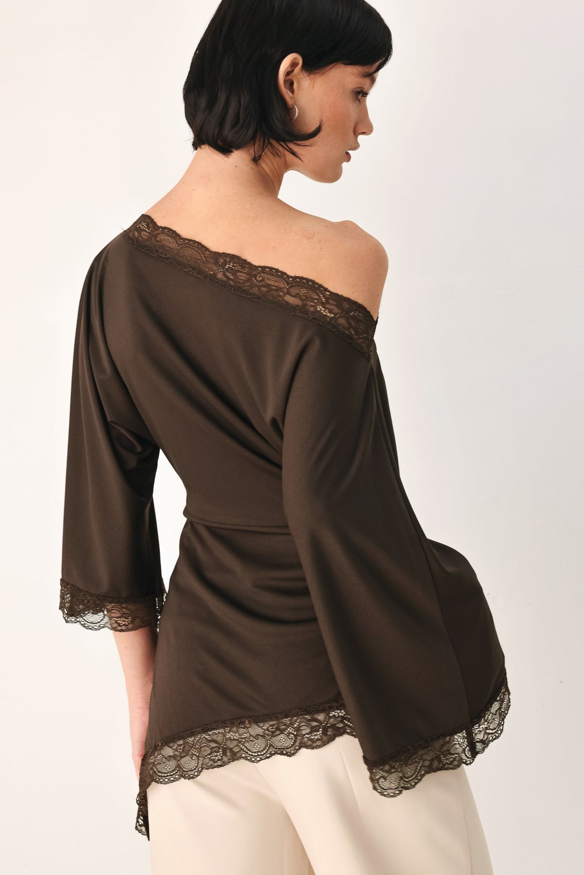 After Hours Lace Trim Asymmetrical Top