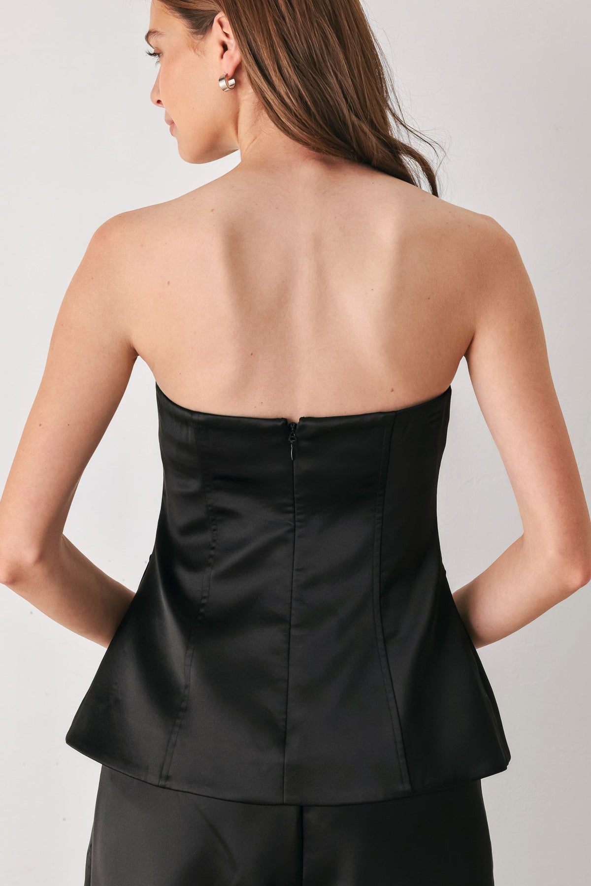 Strapless button top in burgundy and black - view 16