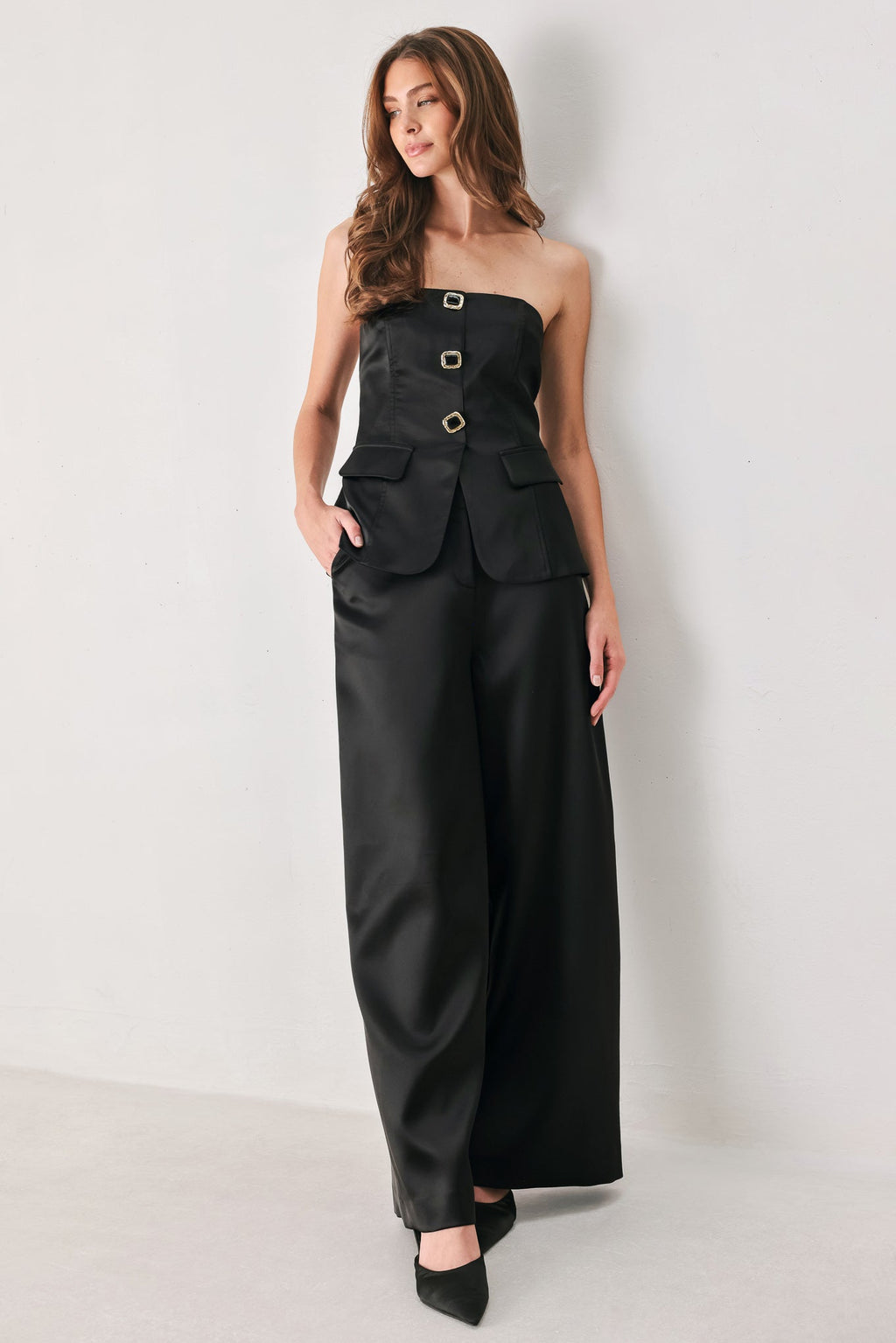 Strapless button top in burgundy and black - view 14
