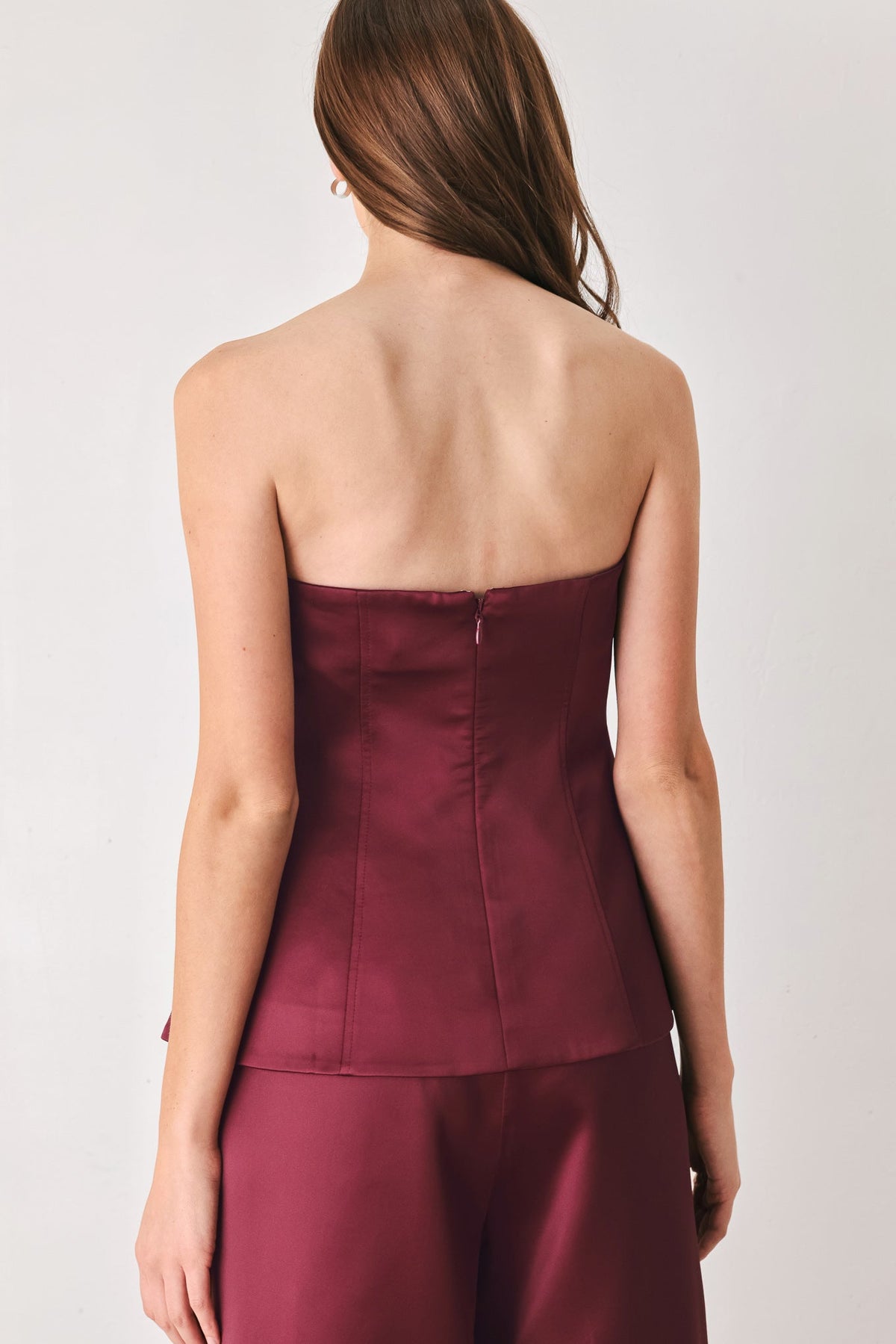 Strapless button top in burgundy and black - view 8