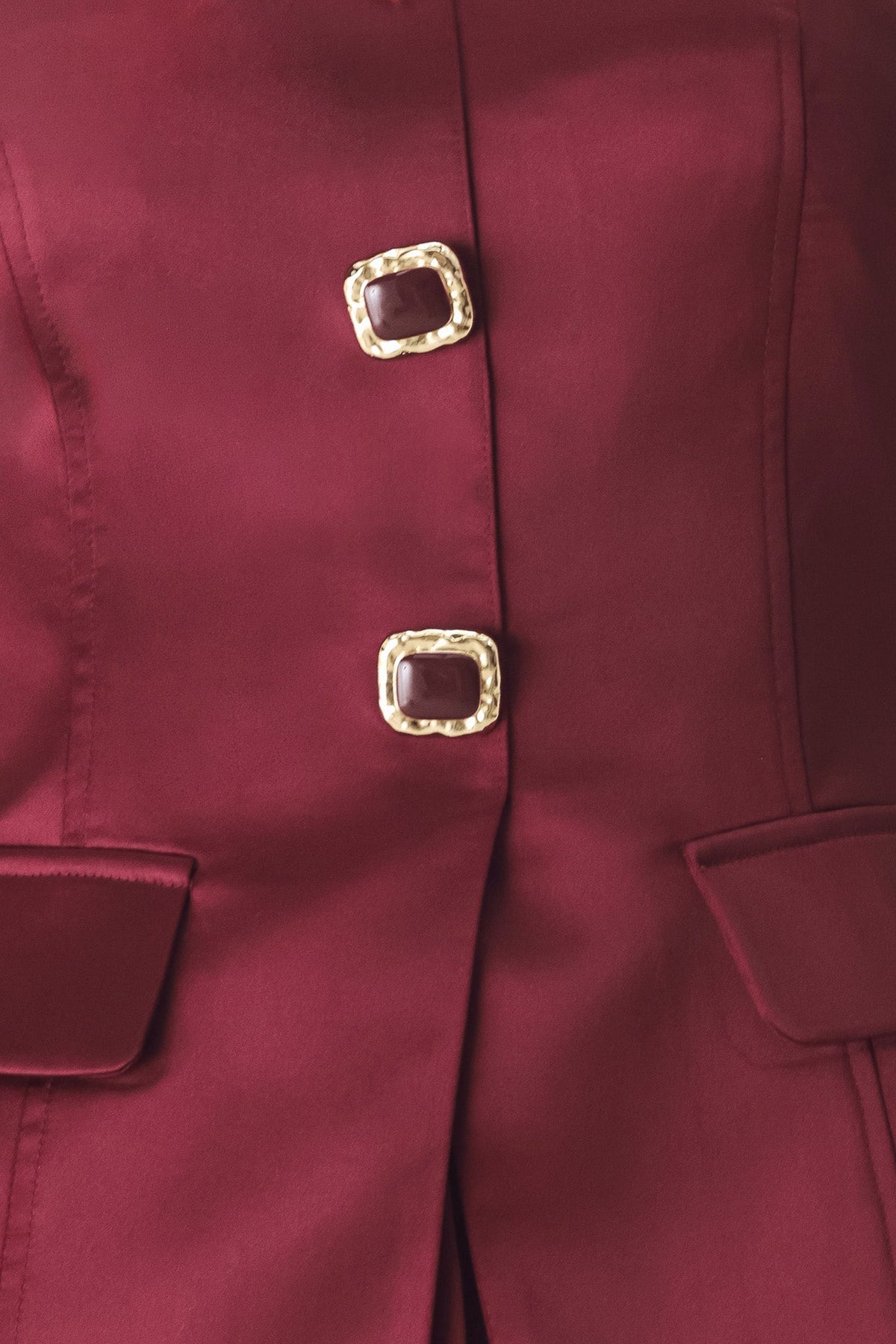 Strapless button top in burgundy and black - view 9