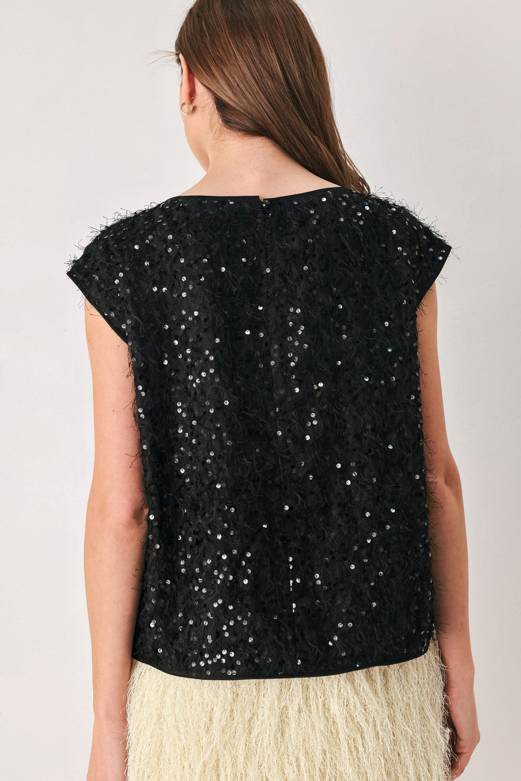 Sequin fringe sleeveless top in off white and black - view 9