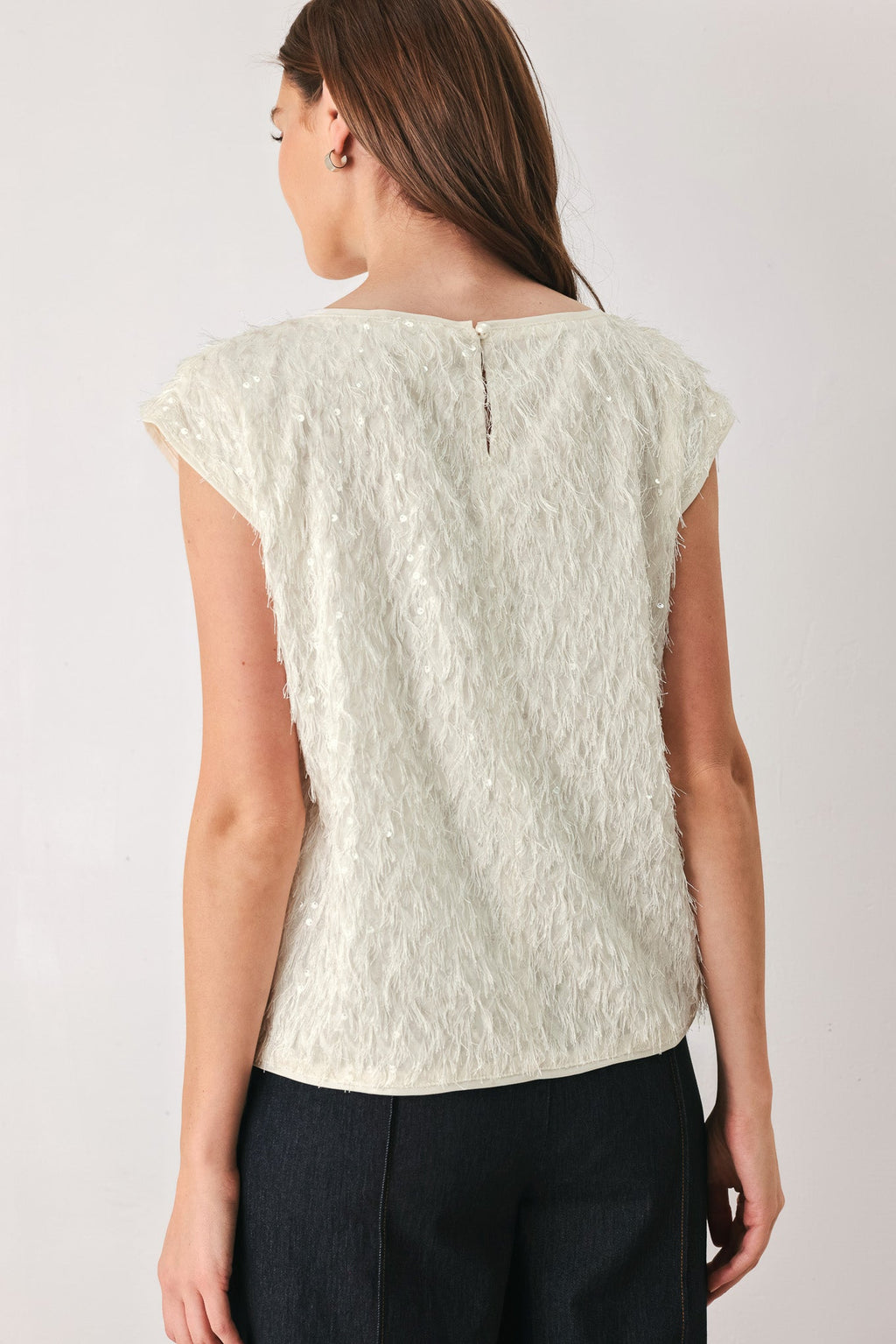 Sequin fringe sleeveless top in off white and black - view 6