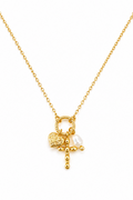 Faith and Love Charm Necklace with heart cross and pearl charms - gold tone