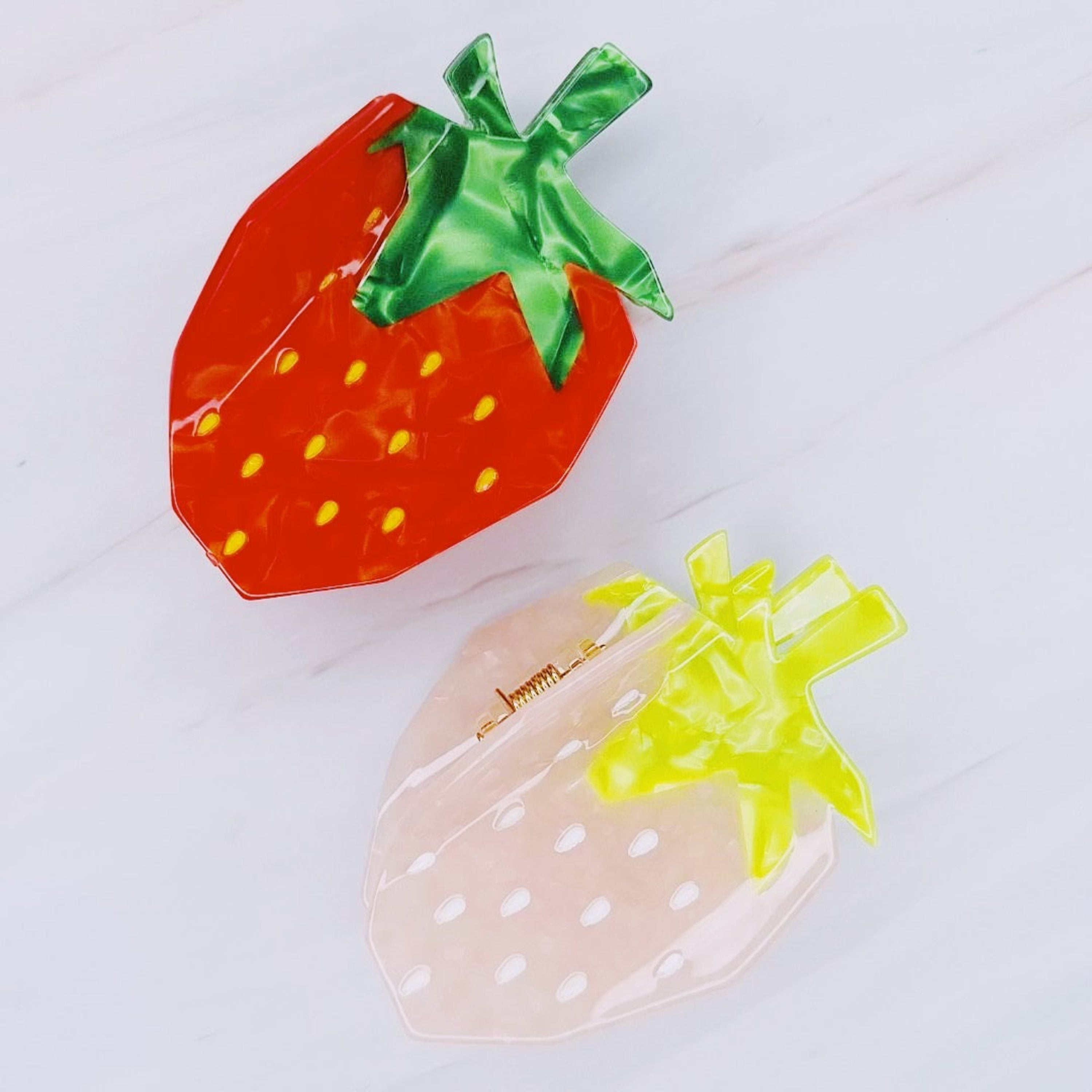 Strawberry Hair Claw in Pink - glossy strawberry design hair claw
