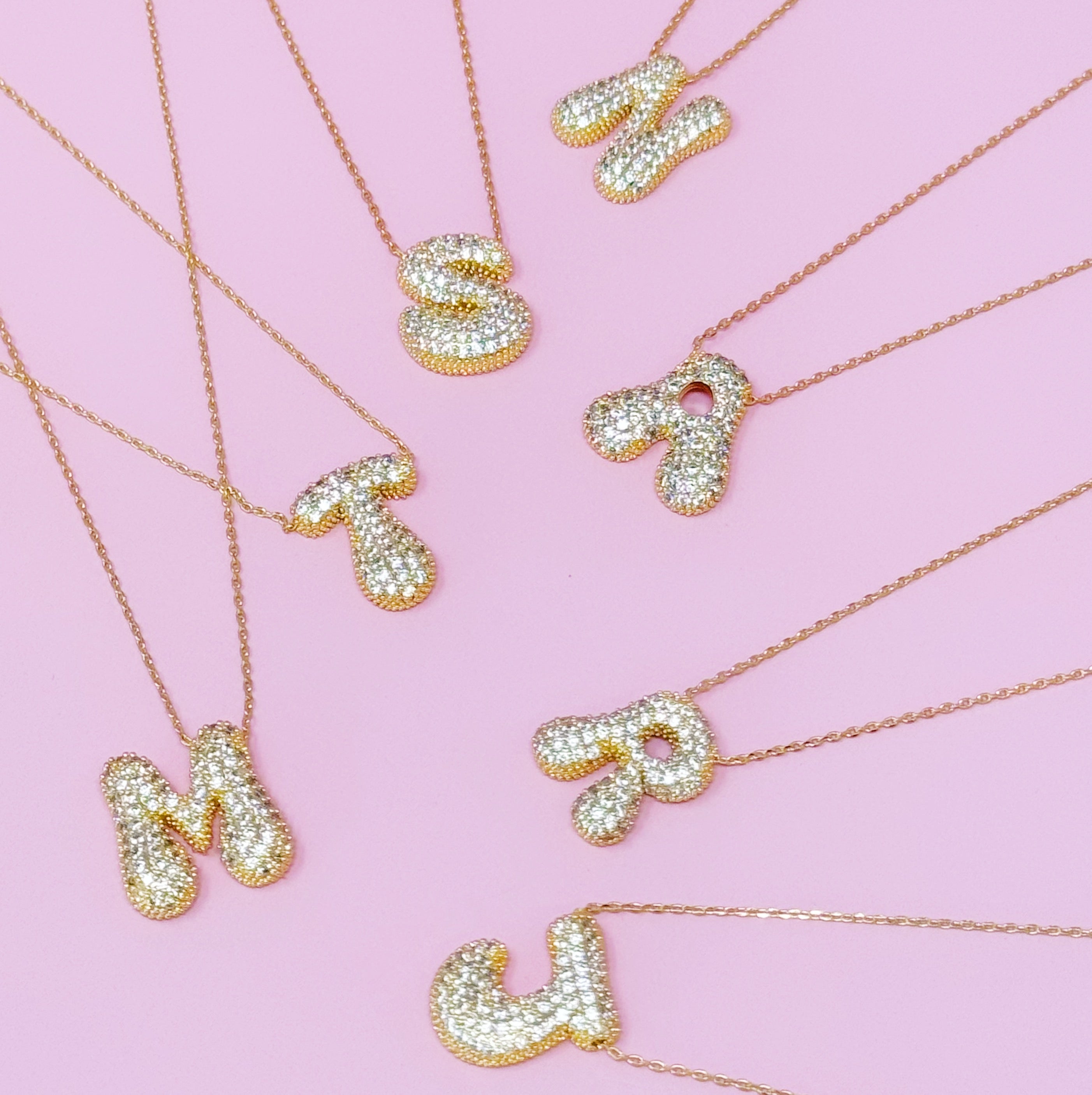 Crystal Bubble Initial Necklace - styled on model