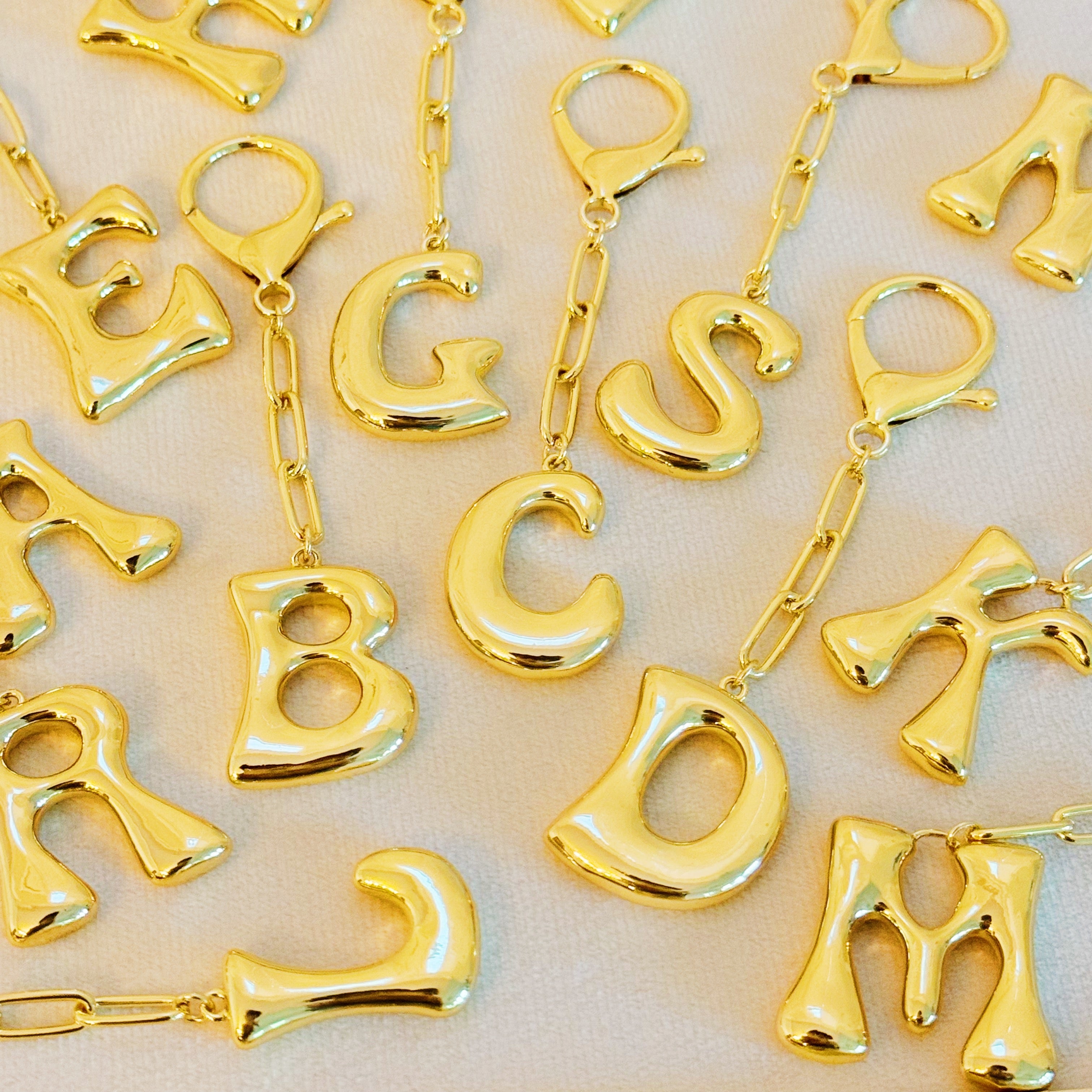 Whimsy Balloon Letter Initial Bag Charm - balloon letter charm clipped to bag