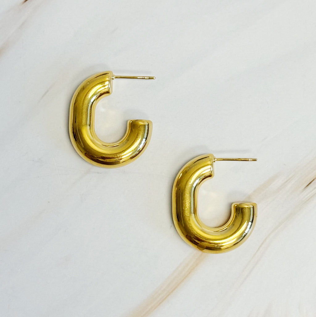 Golden Object Oval Hoop Earrings Full Body