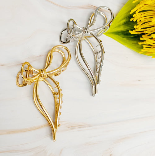 Annie Metal Bow Hair Claw Set Of 2 - modern metal bow design hair claws