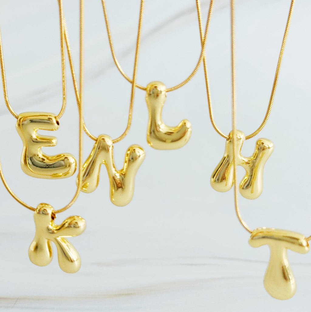 Balloon Letter Initial Necklace in Gold - balloon letter pendant on chain