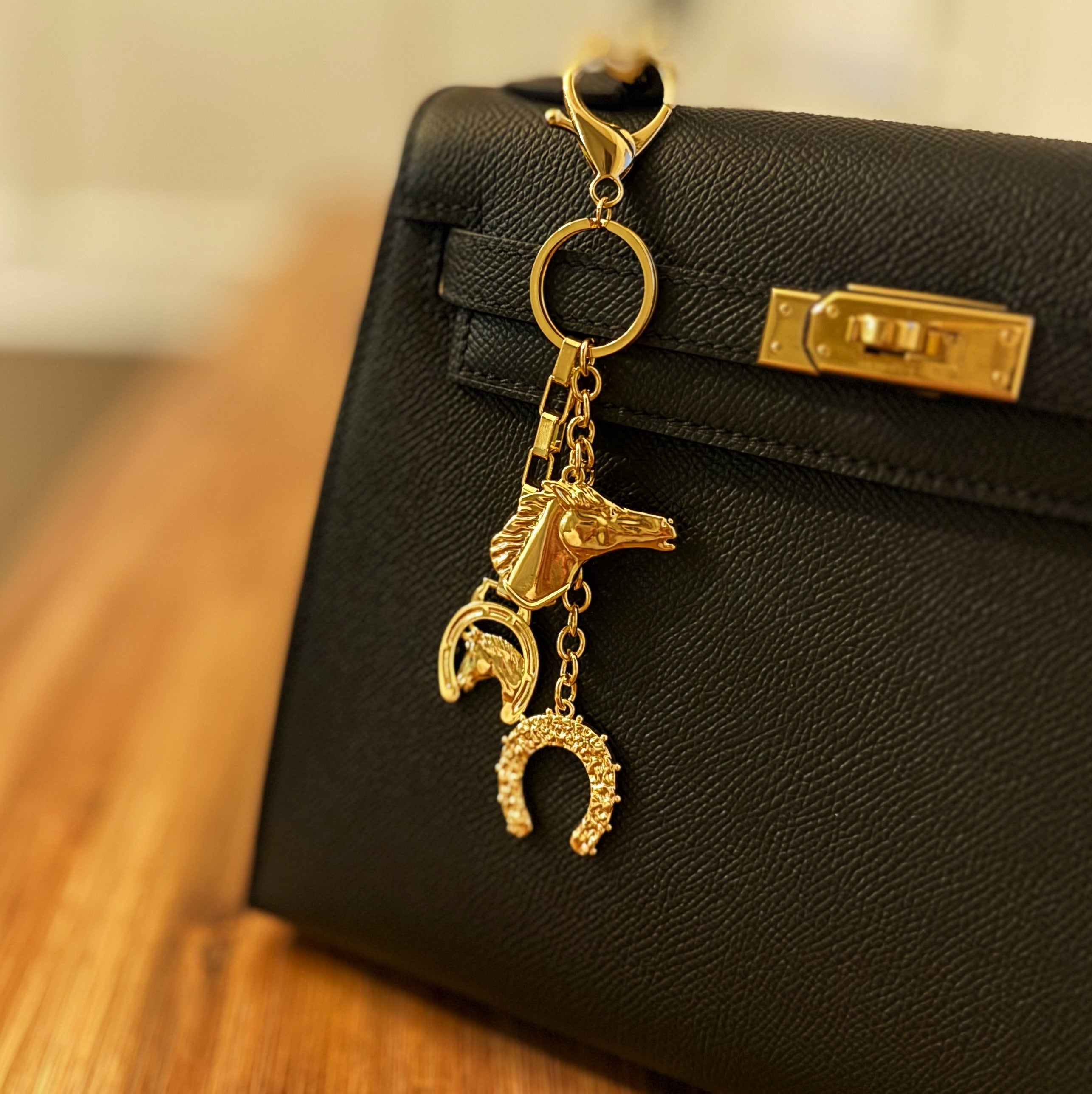 Equestrian Symbols Bag Charm - close up of equestrian charm details