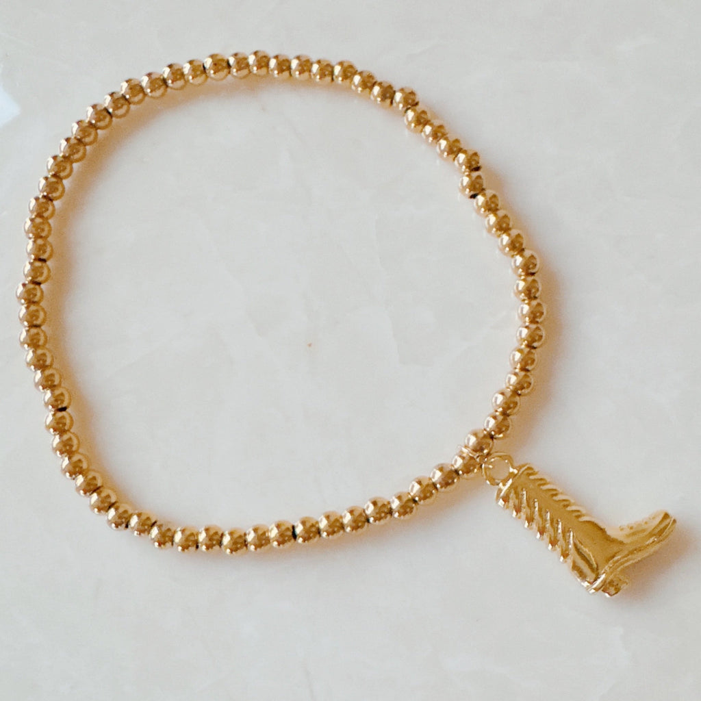 Golden Ball Single Charm Stretch Bracelet - Cowgirl Boot charm