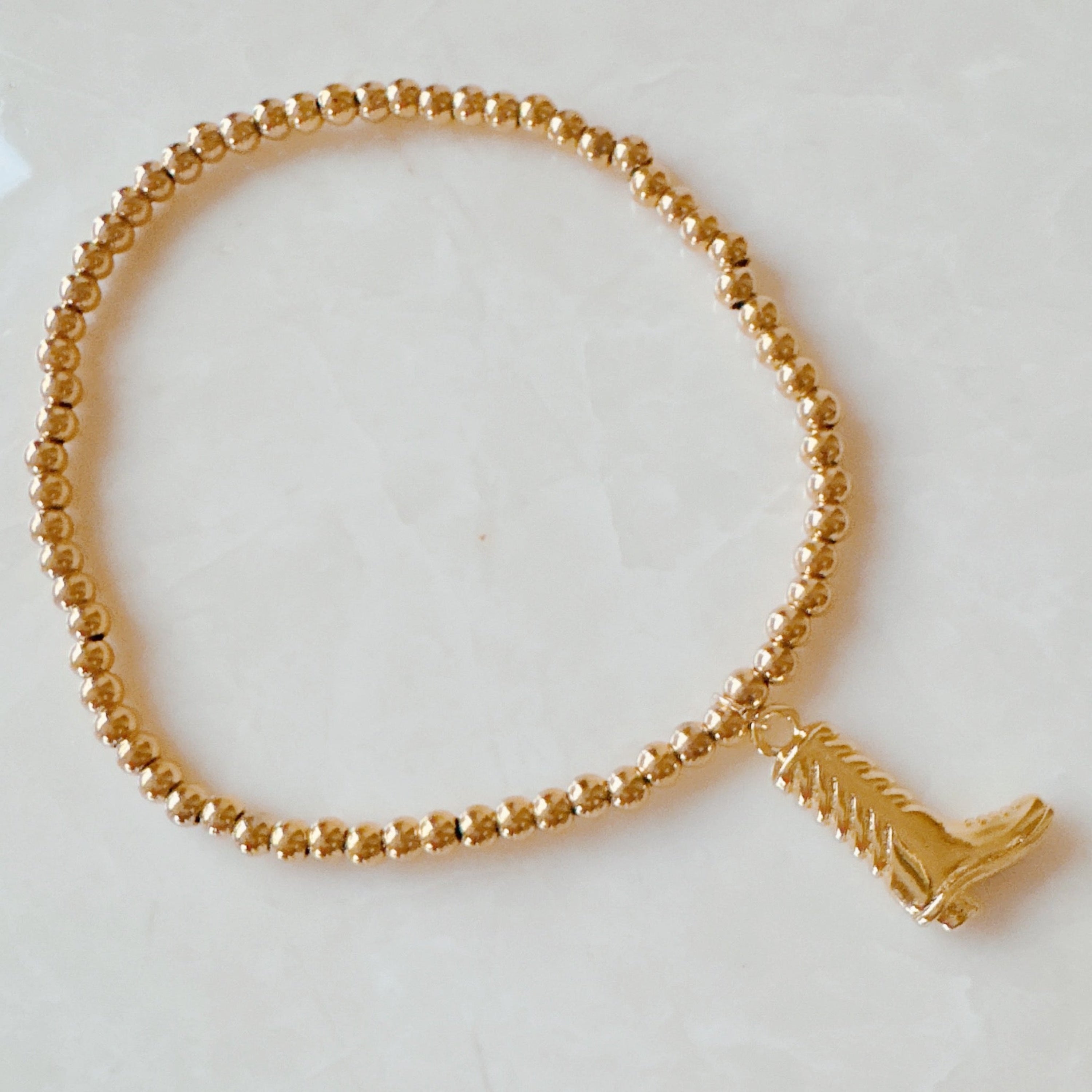 Golden Ball Single Charm Stretch Bracelet - Cowgirl Boot charm