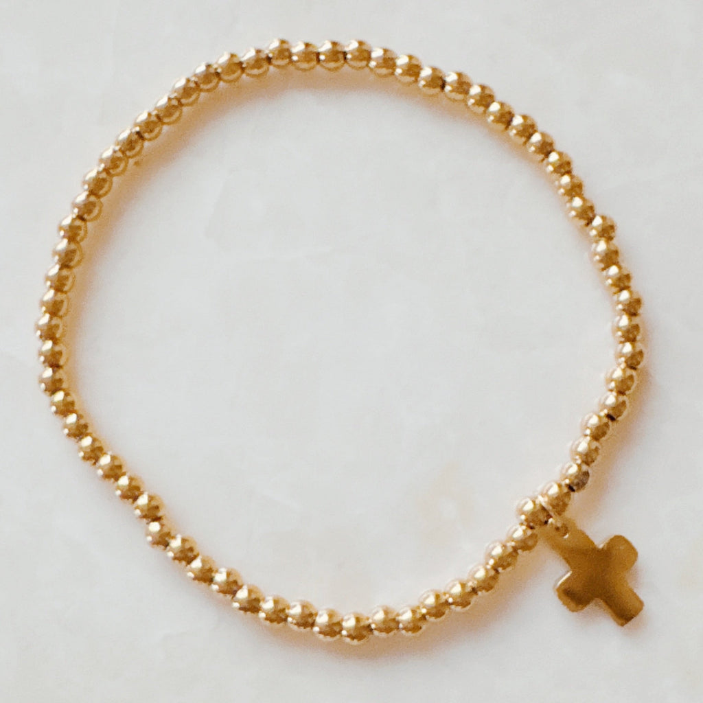 Golden Ball Single Charm Stretch Bracelet - styled stacked on wrist