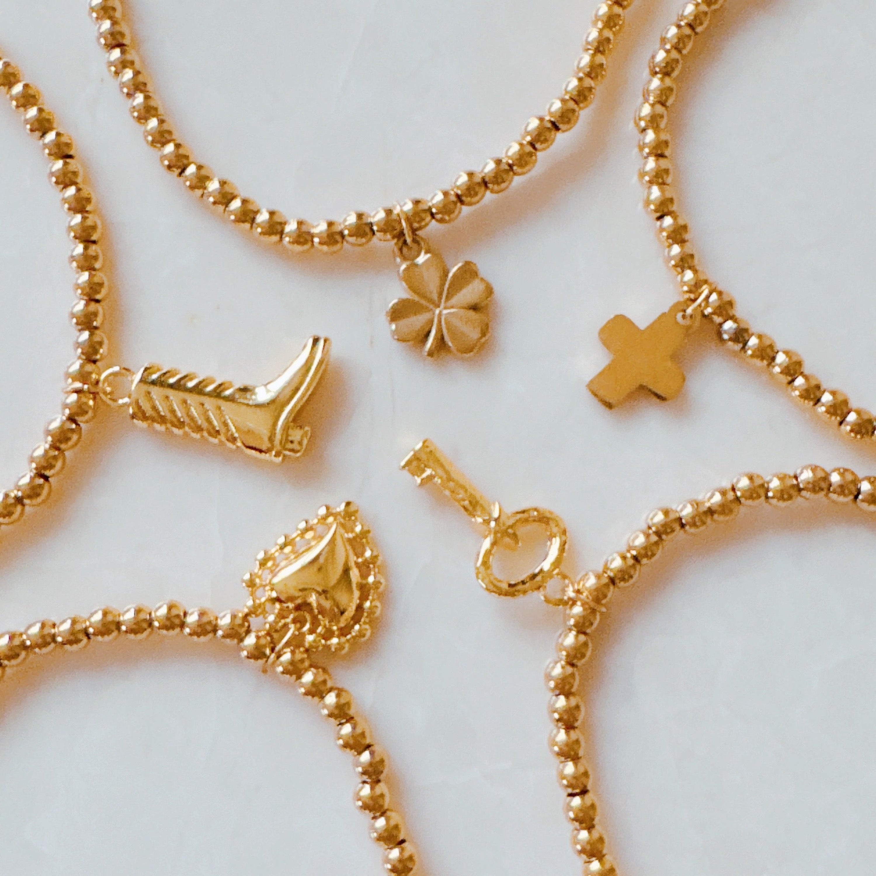 Golden Ball Single Charm Stretch Bracelet - golden ball bracelet with charm options