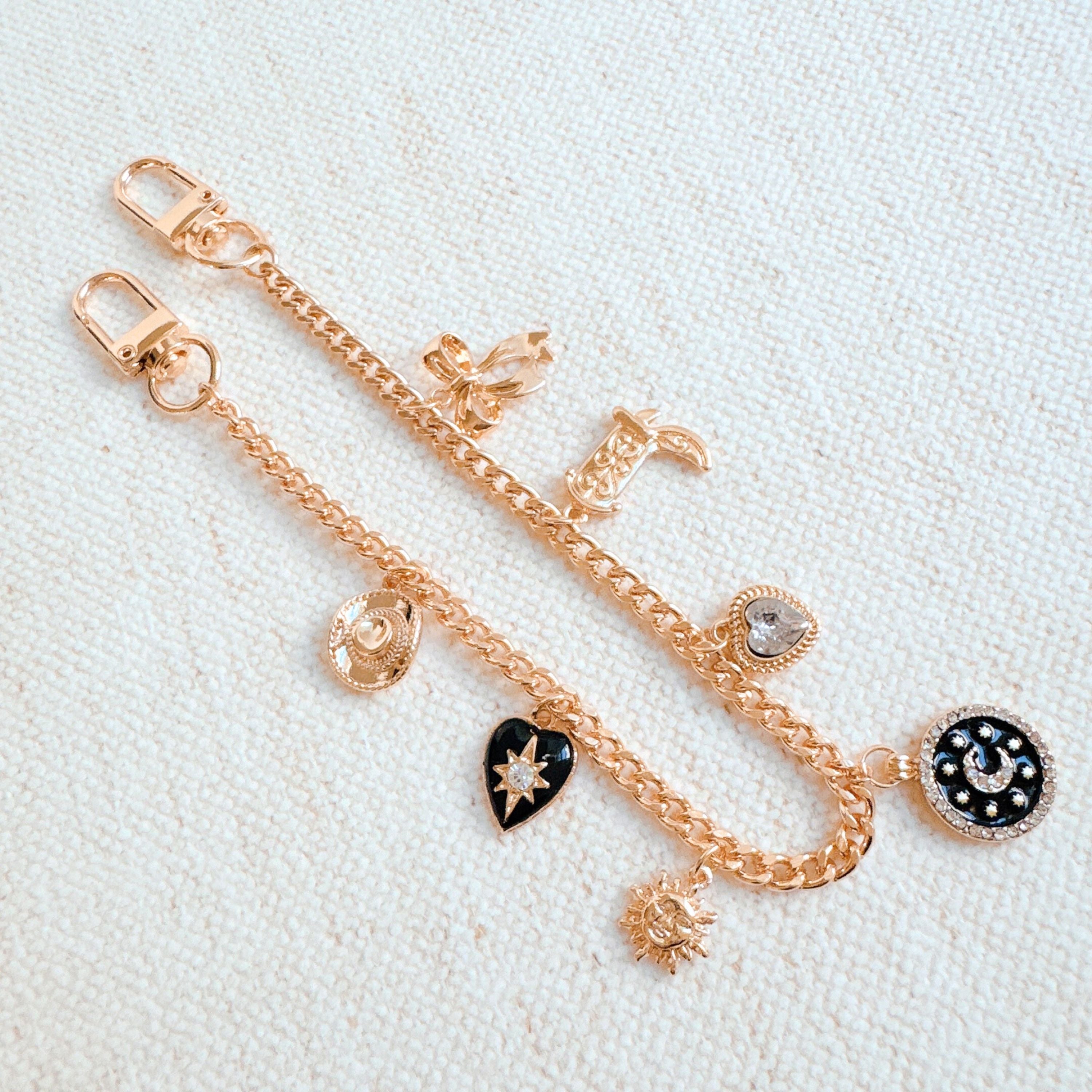 Heart Boot Bow Multi Charm Bag Charm - clipped to handbag