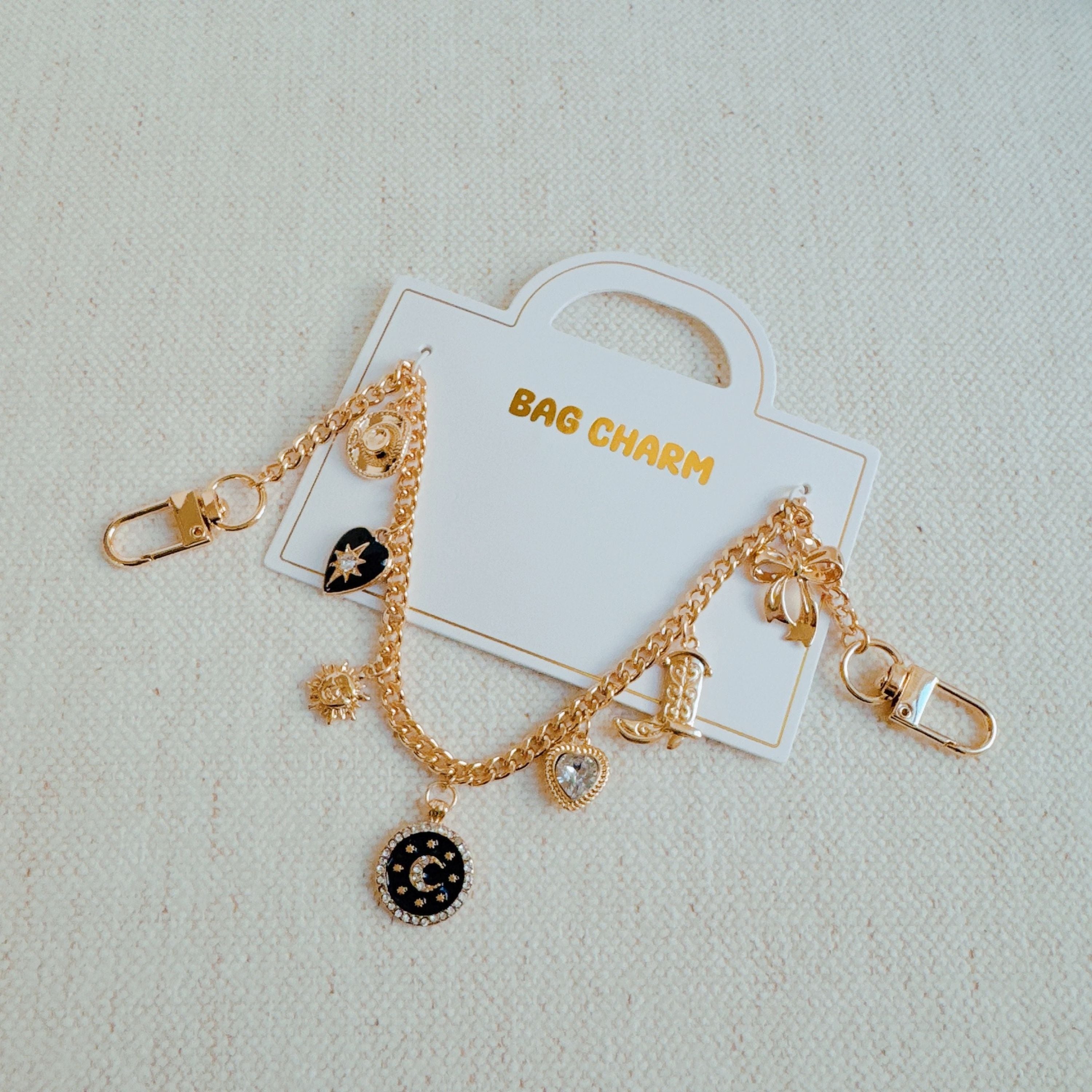 Heart Boot Bow Multi Charm Bag Charm - styled on bag