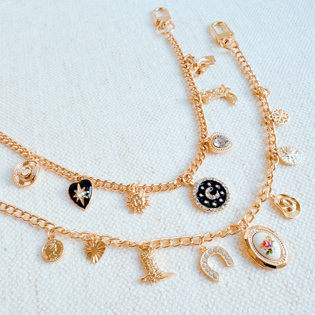 Heart Boot Bow Multi Charm Bag Charm - flat lay view