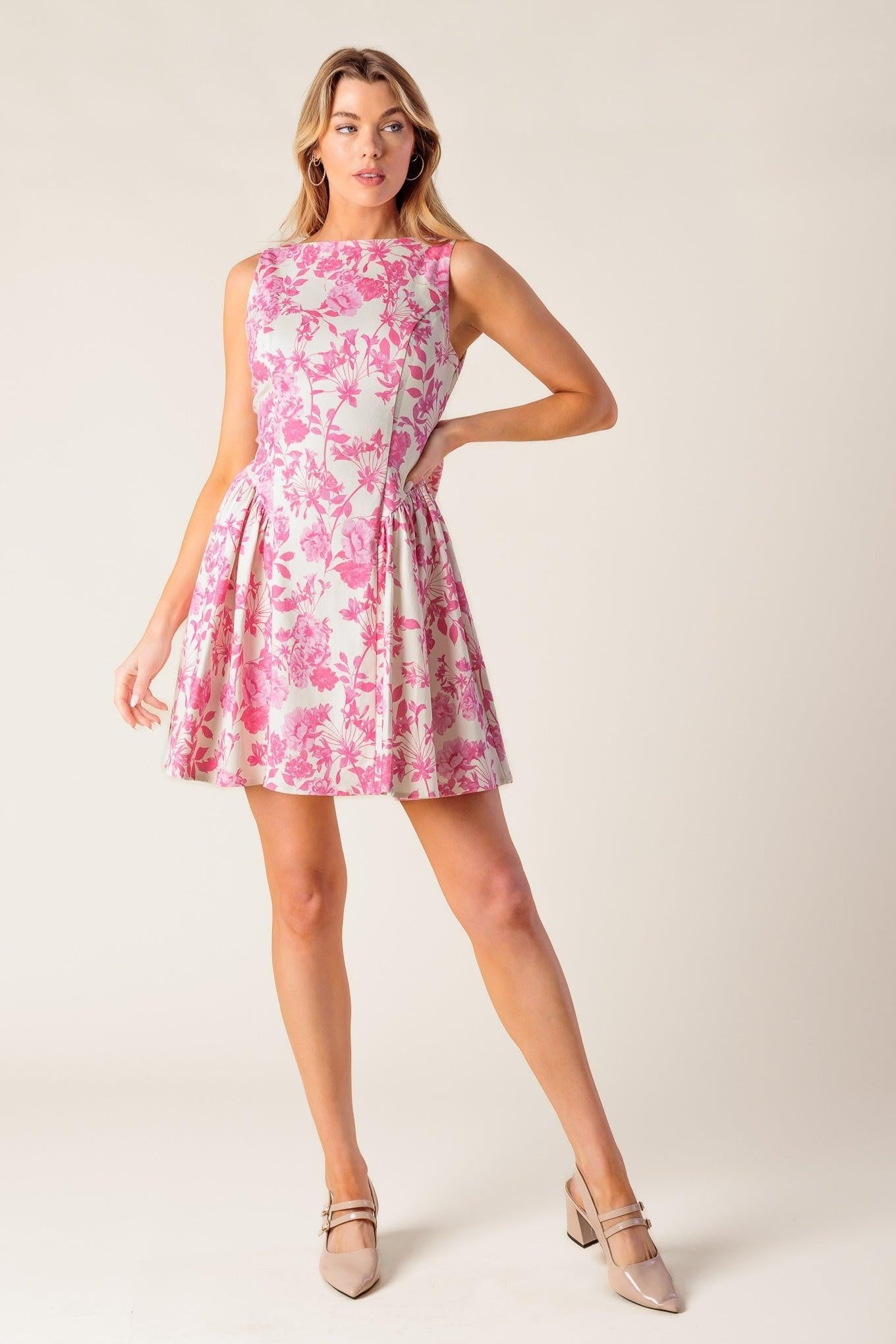 ADVENTURE ISLAND PINK WOVEN MINI DRESS