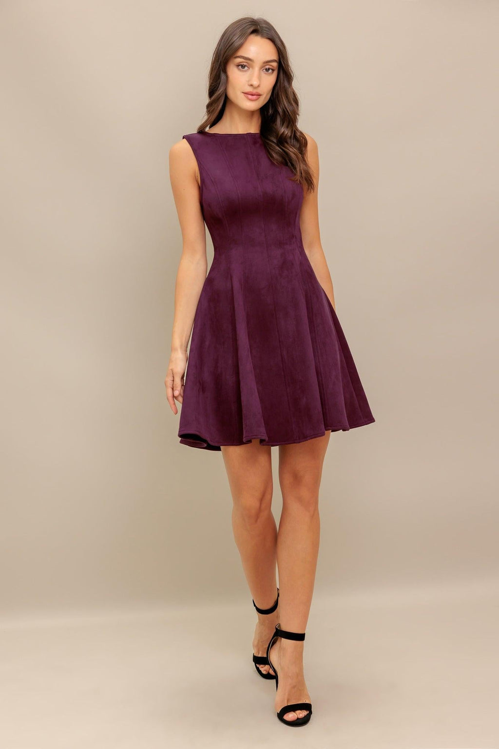 Burgundy faux suede mini dress, fabric detail