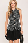 Tweed Button Front Mini Dress in black, front view
