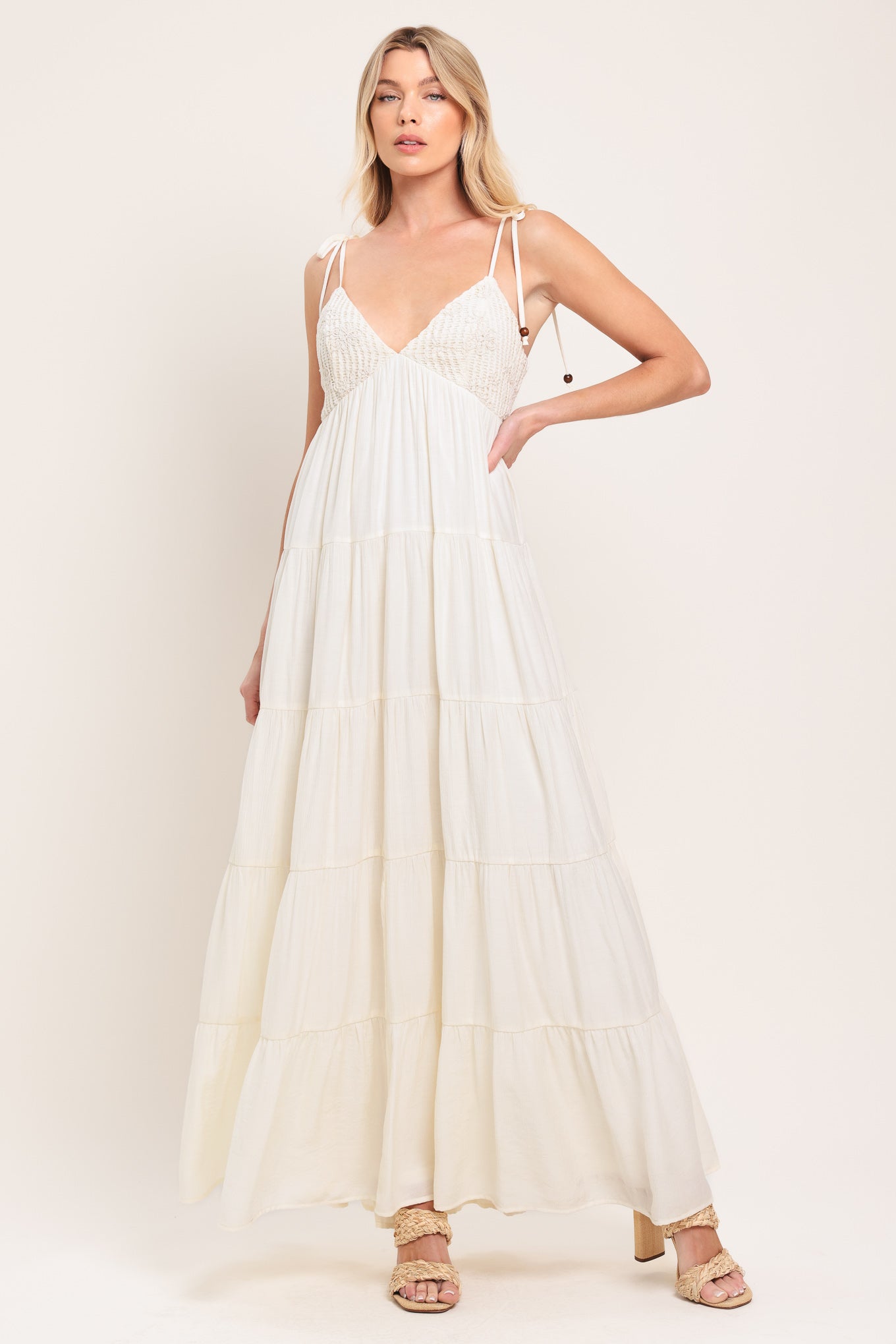 Azure Reverie Woven Maxi Dress - close up of lace bodice detail