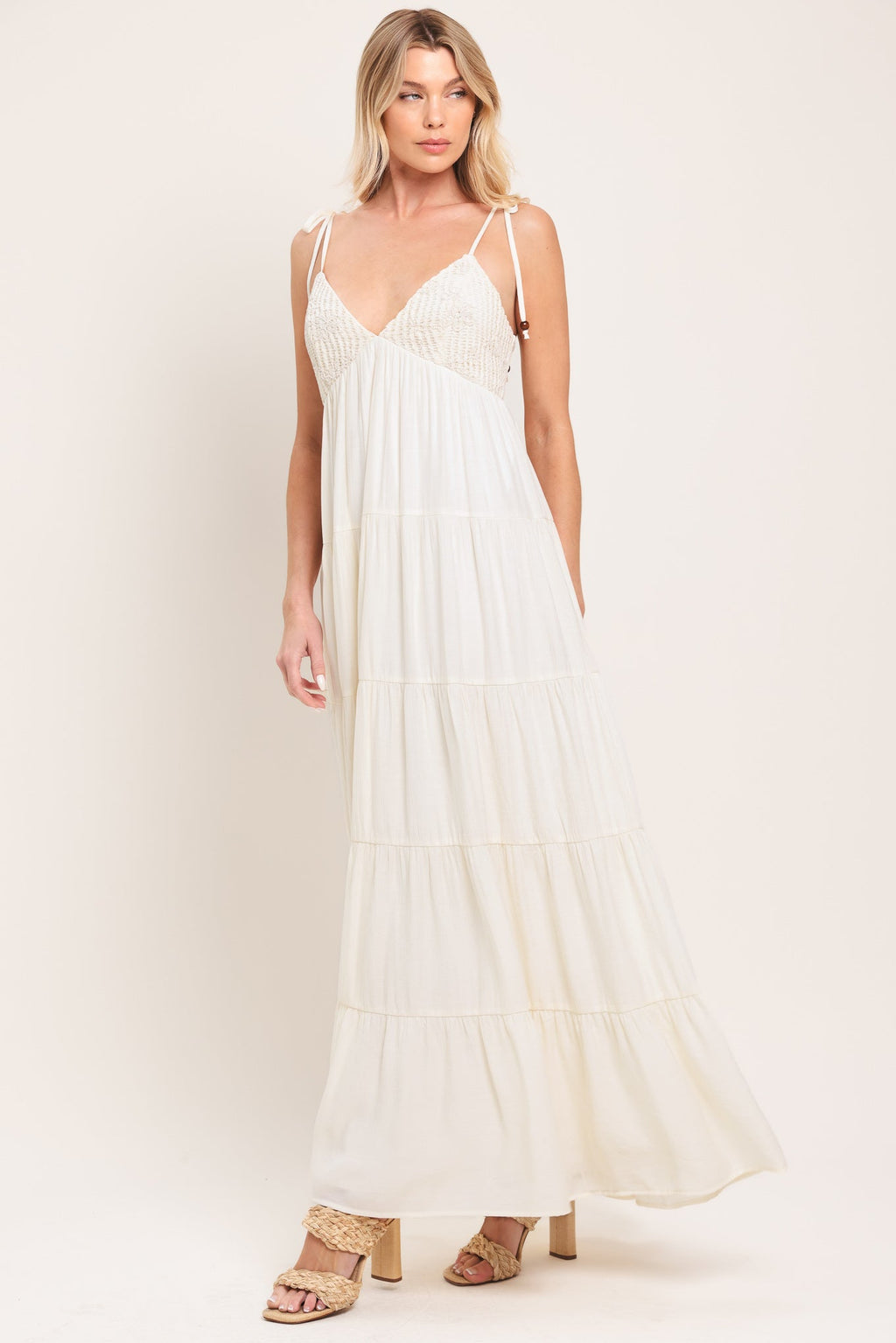 Azure Reverie Woven Maxi Dress - styled outdoor view