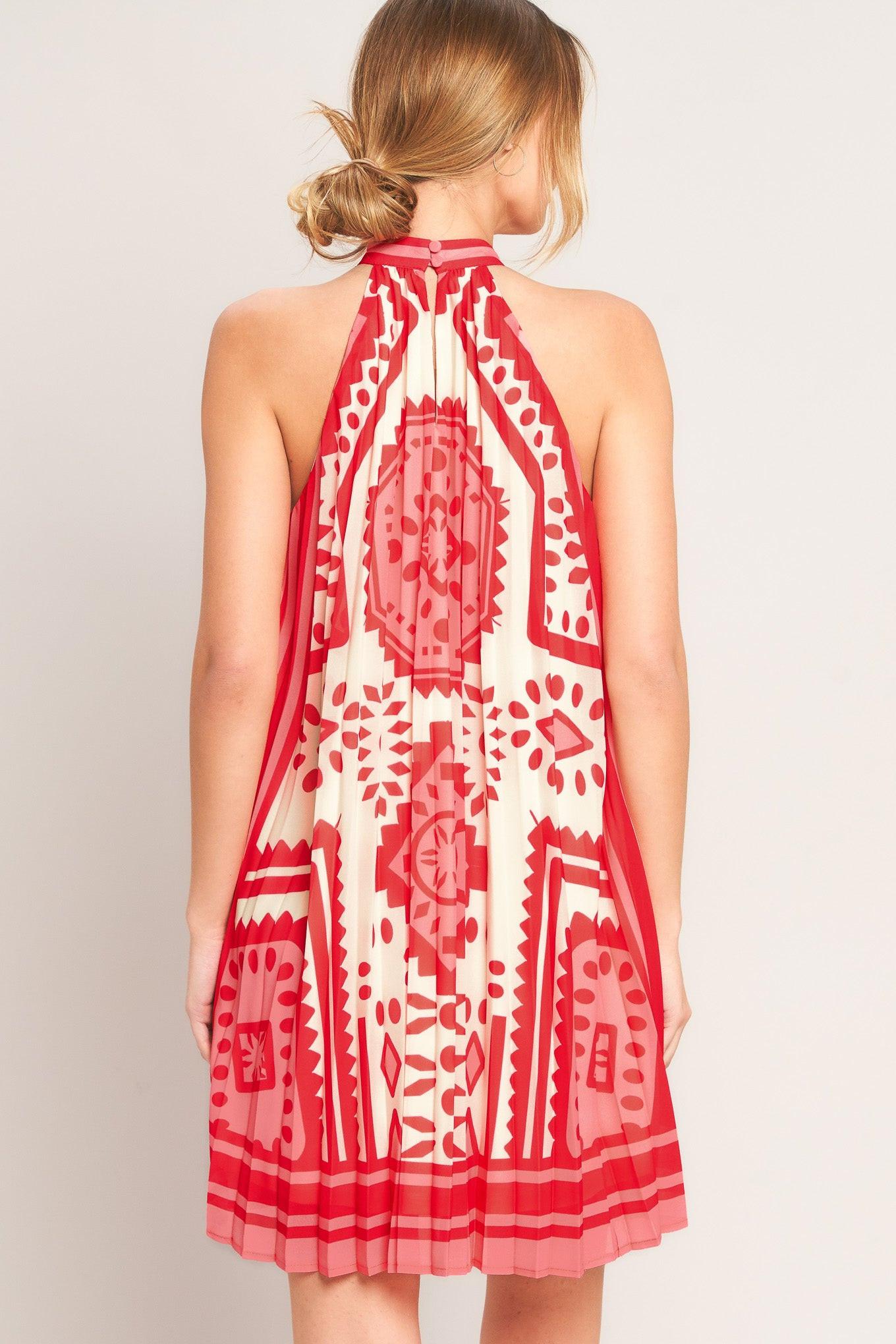 Sunset Medallion Woven Mini Dress in Pink - full length front view
