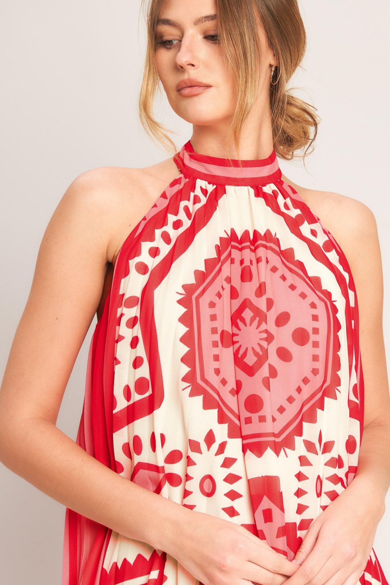 Sunset Medallion Woven Mini Dress in Pink - styled outfit view