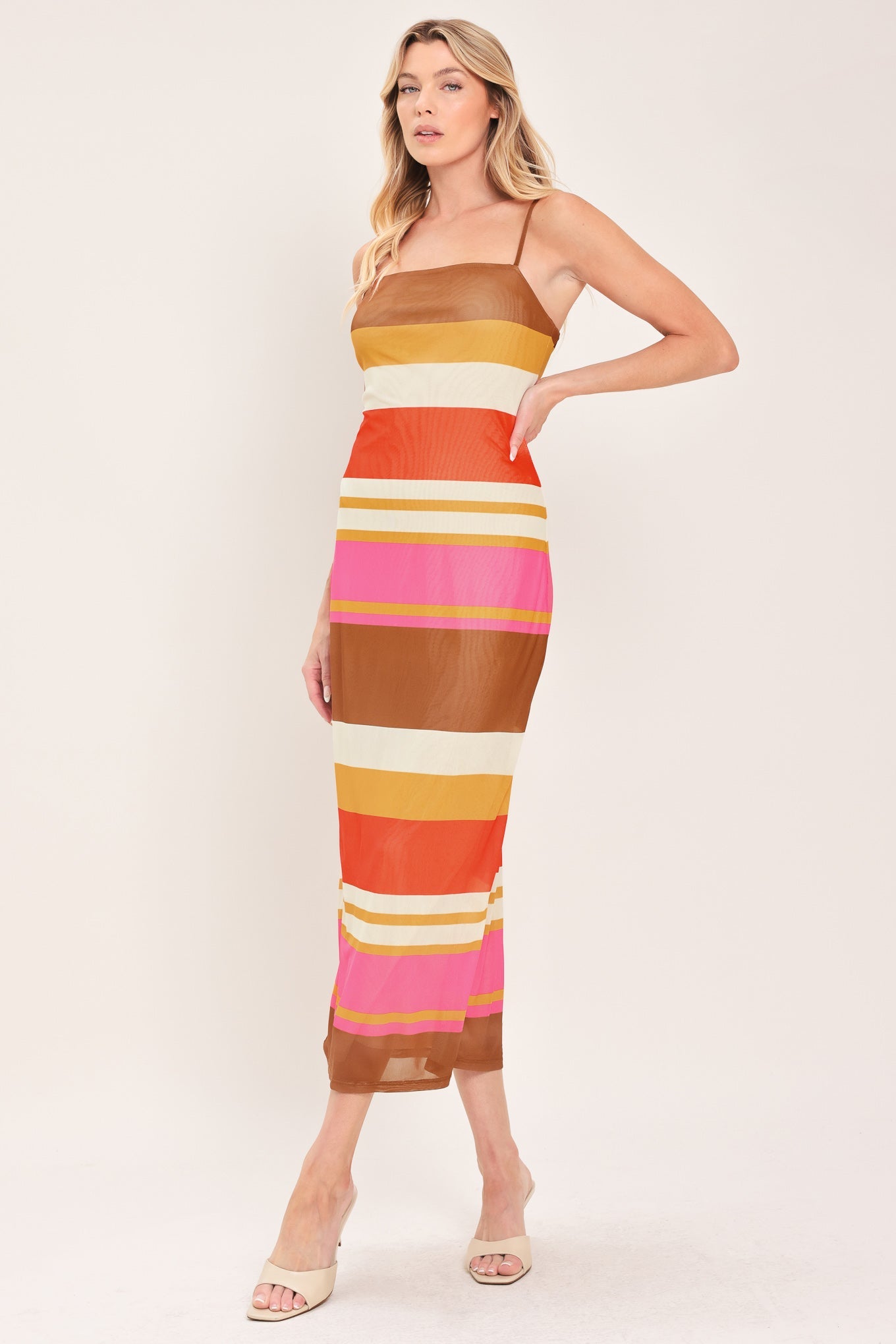 Heat Waves Power Mesh Midi Dress - printed power mesh midi dress, view 3