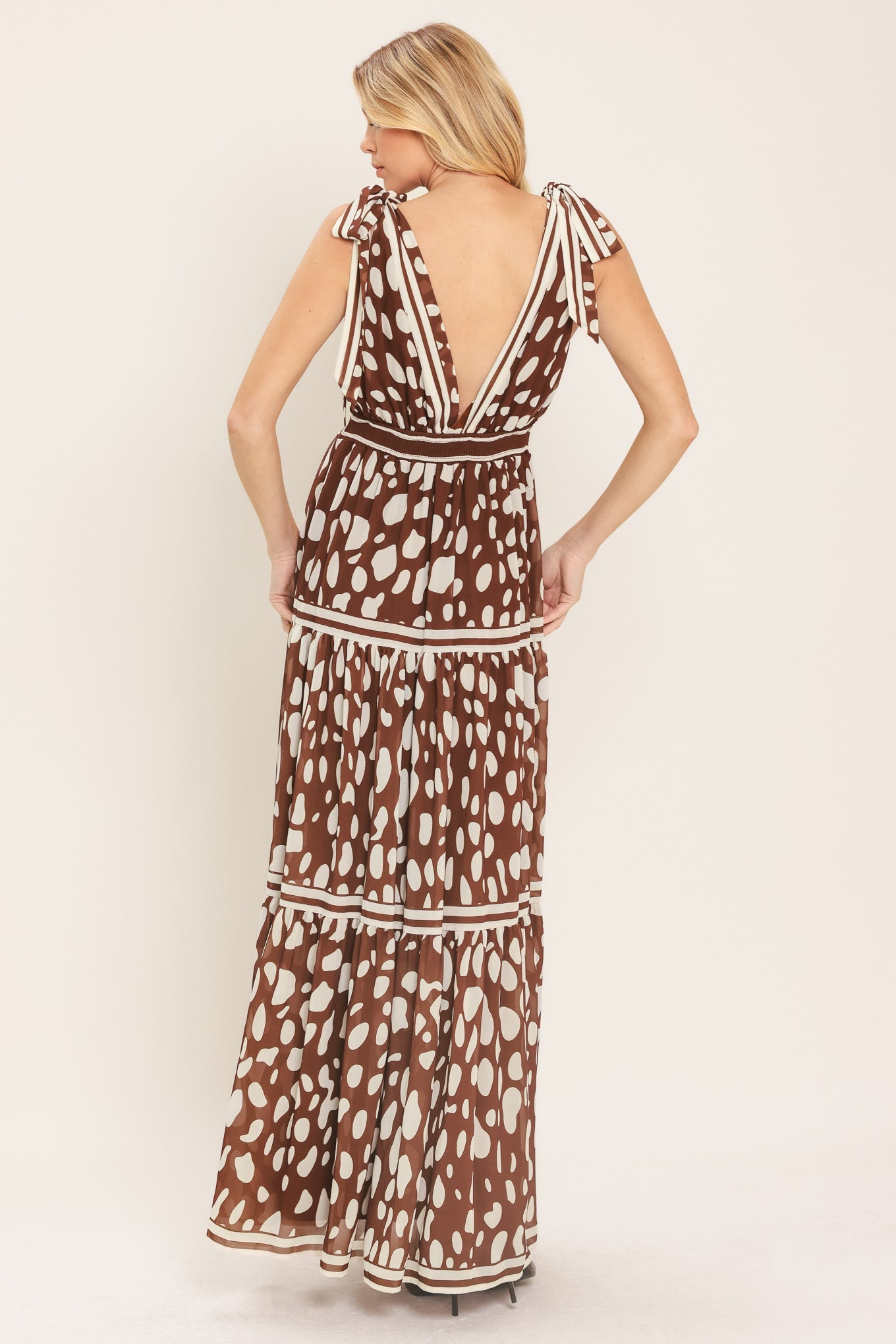 Spiced Terrain Woven Maxi Dress in Brown - back view