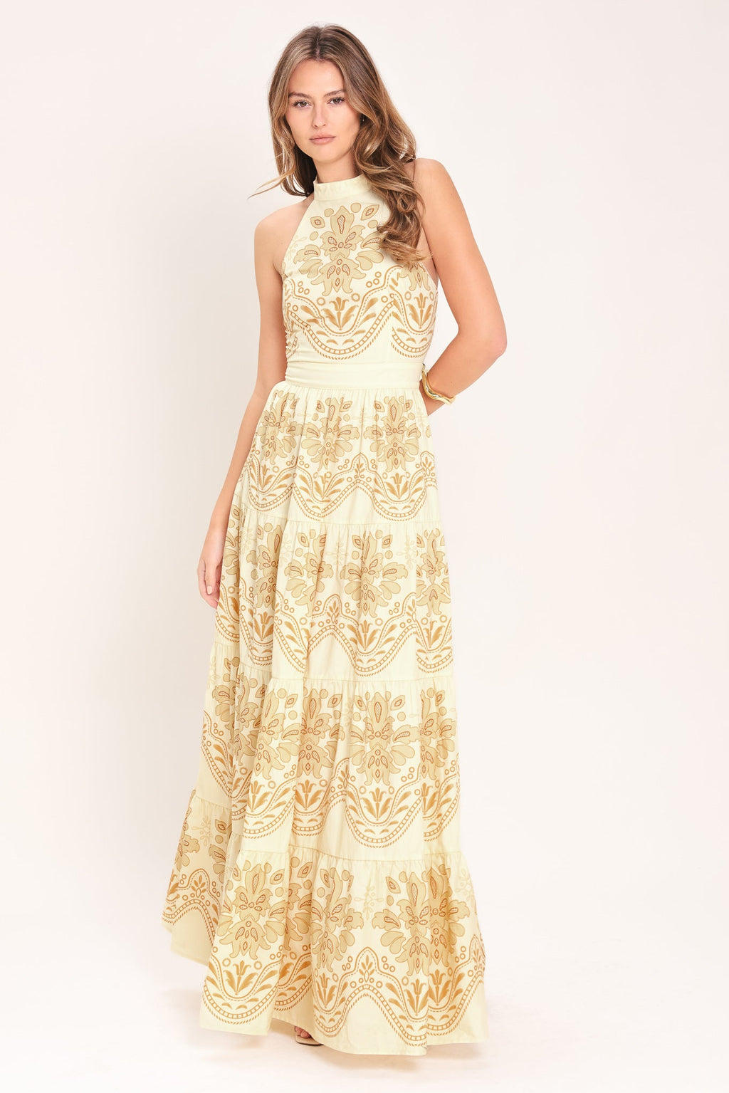 Sicilian Summer Woven Maxi Dress - side view showing maxi length and flow