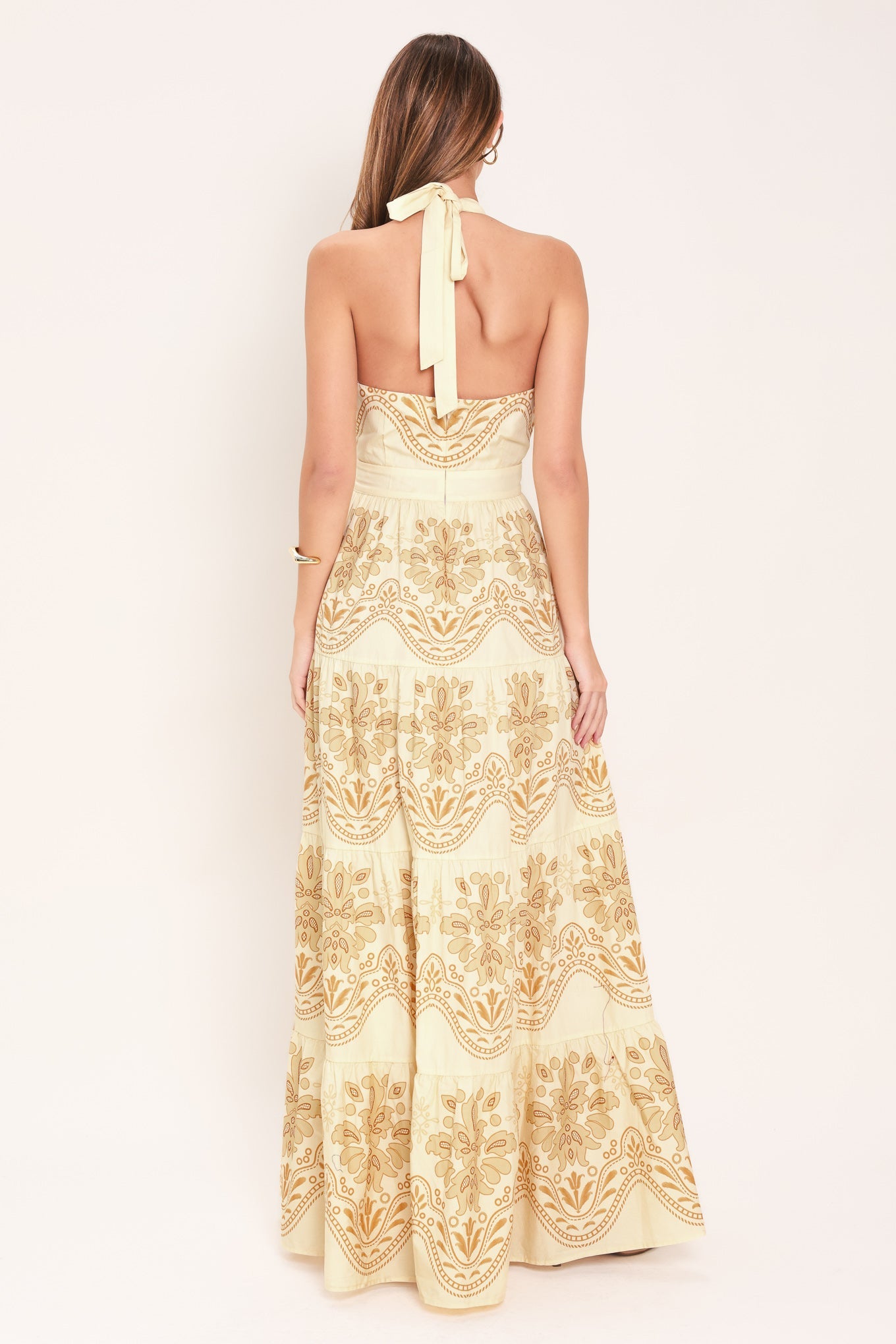 Sicilian Summer Woven Maxi Dress in Neutral - back view