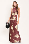 Bordeaux Ivory Bloom Maxi Dress in brown/ivory, front view