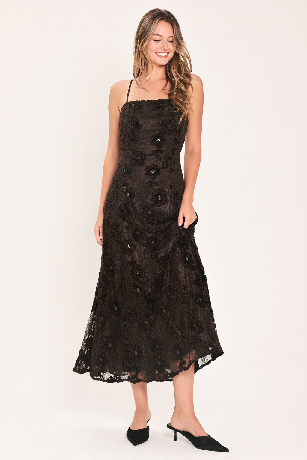 Golden Hour Brown Textured Strappy Dress side view