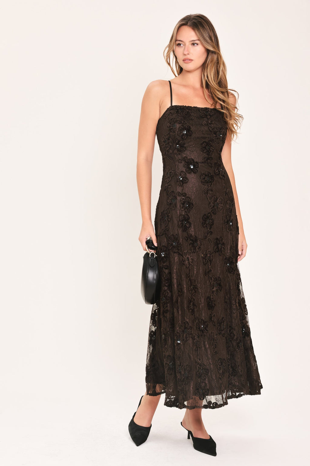 Golden Hour Brown Textured Strappy Dress strap detail