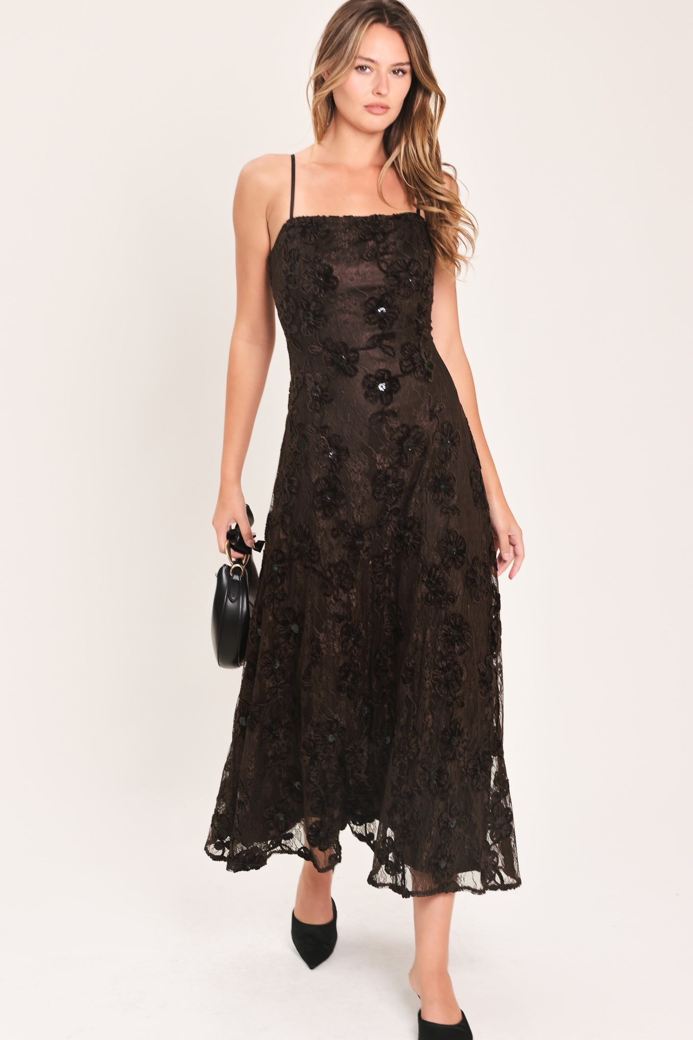 Golden Hour Brown Textured Strappy Dress back view