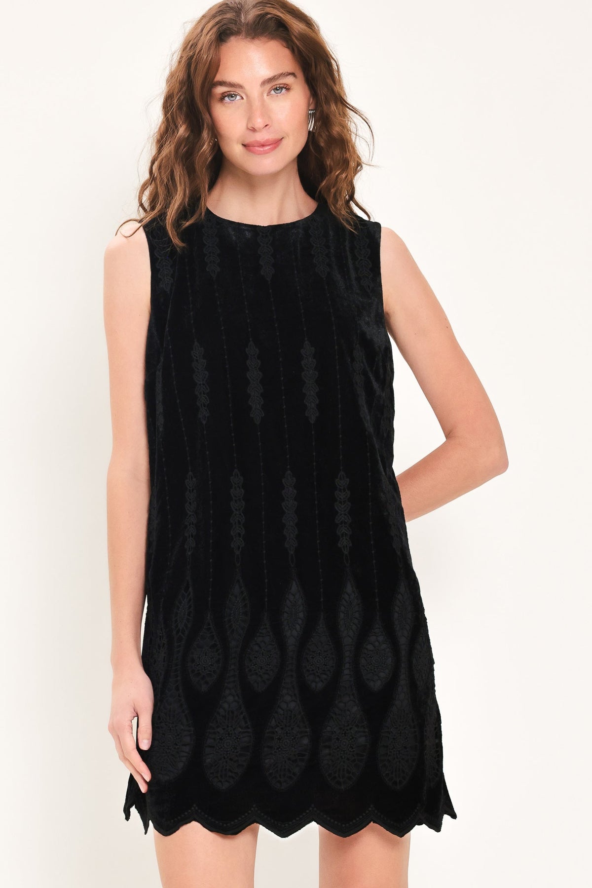 Black textured velvet sleeveless mini dress - view 2
