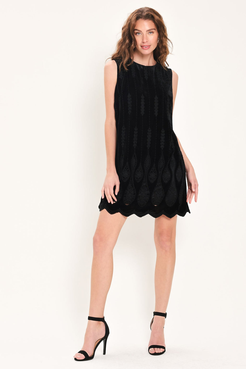 Black textured velvet sleeveless mini dress - view 1