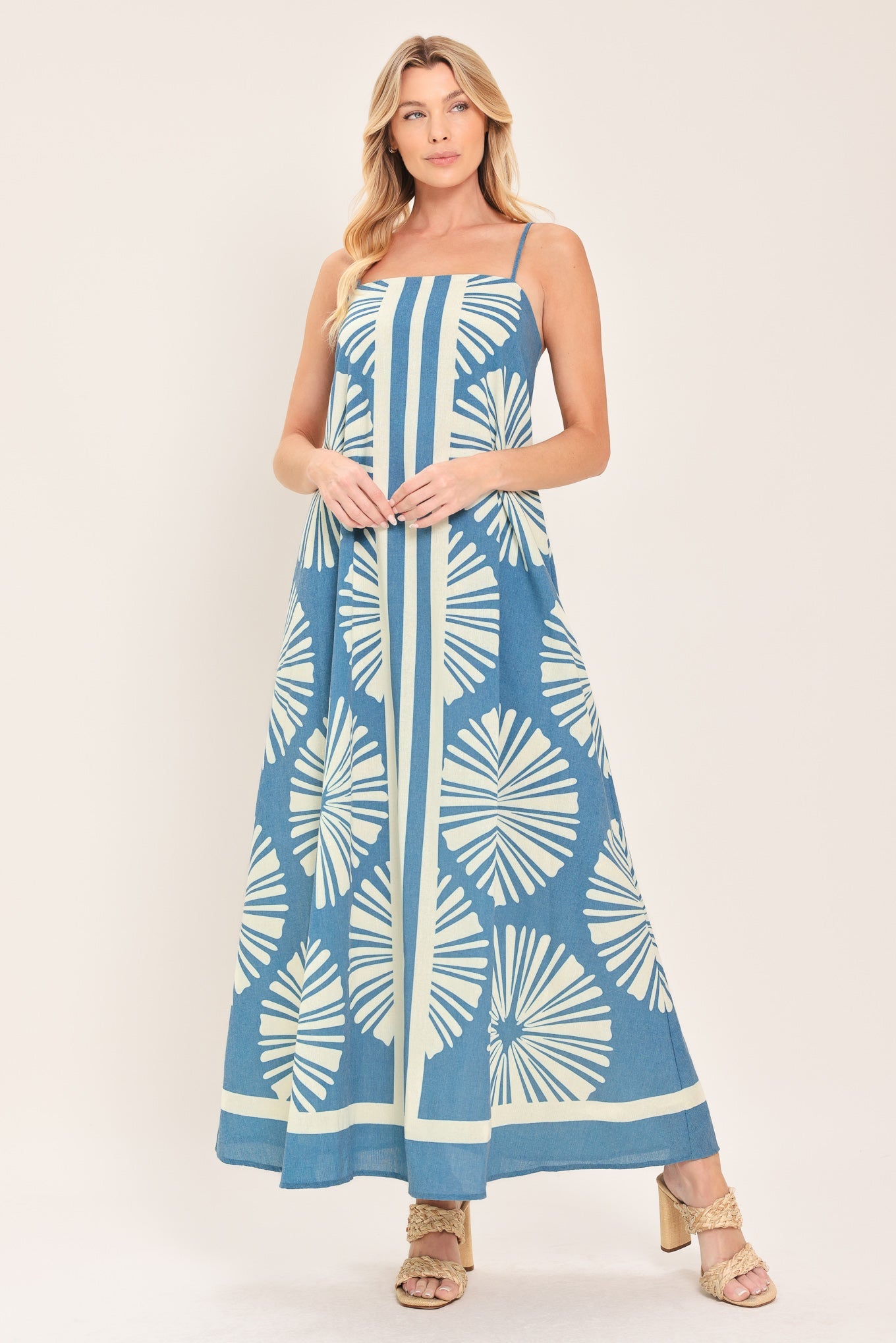 Blue Lagoon Dream Woven Maxi Dress - side view showing maxi length