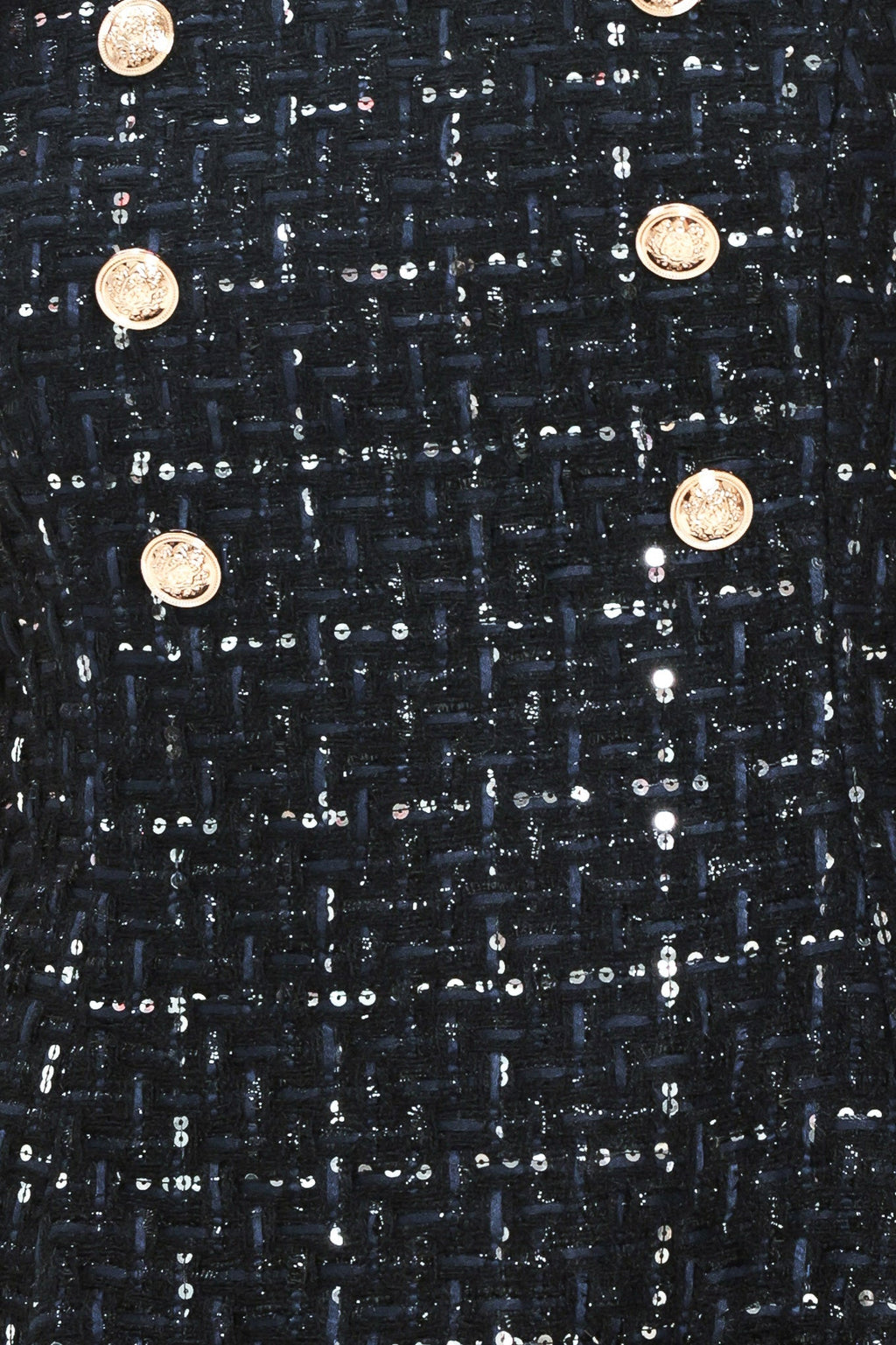 Navy Sequin Tweed Button Mini Dress in navy, alternate view