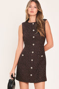 Champagne Nights Chocolate Sequin Tweed Mini Dress - front view