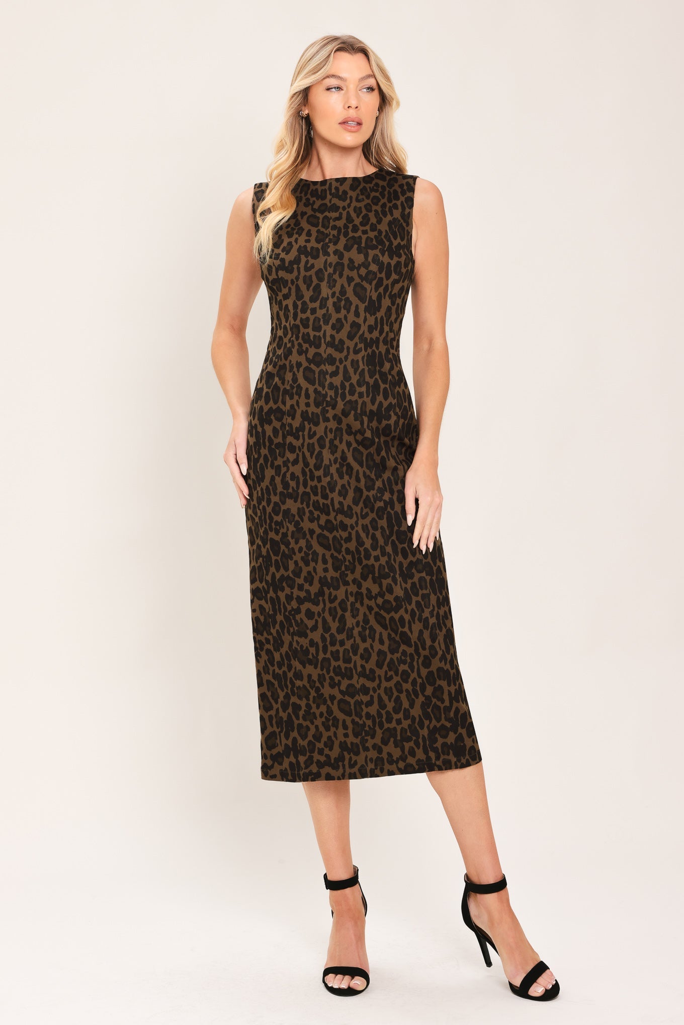 Leopard Icon Twill Midi Dress - leopard print midi dress, view 1
